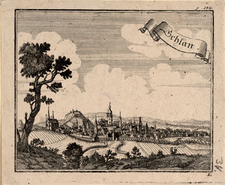 Slaný - celkový pohled na město v 17. století